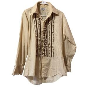 Delton Shirt Men 70's Tuxedo Ruffle‎ Permanent Press French Cuff 15 1/2 33 VTG